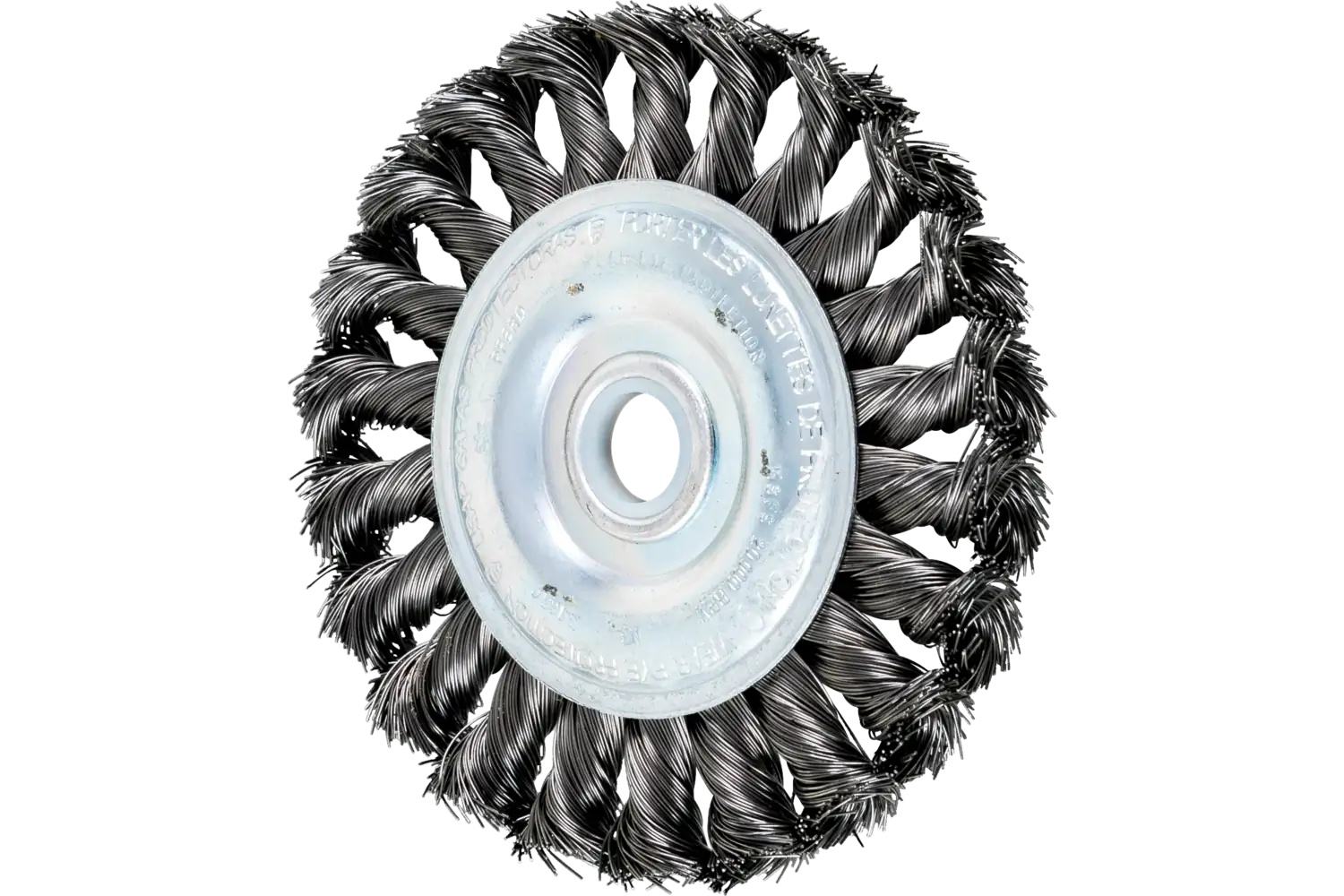 Picture of Pferd Standard Twist Knot Wire Wheel Brush 4" Dia. .014 Carbon Steel 5/8-1/2" Arbor